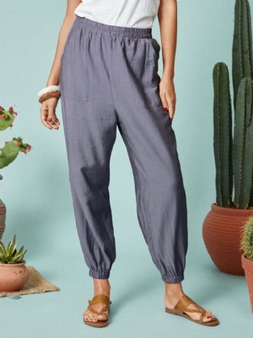 Pantalon Décontracté Avec Poche À Taille Élastique De Couleur Unie Pour Femme