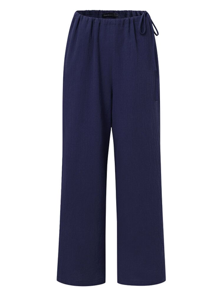 Pantalon Décontracté En Coton Avec Poche À Cordon Élastique De Couleur Unie Pour Femme