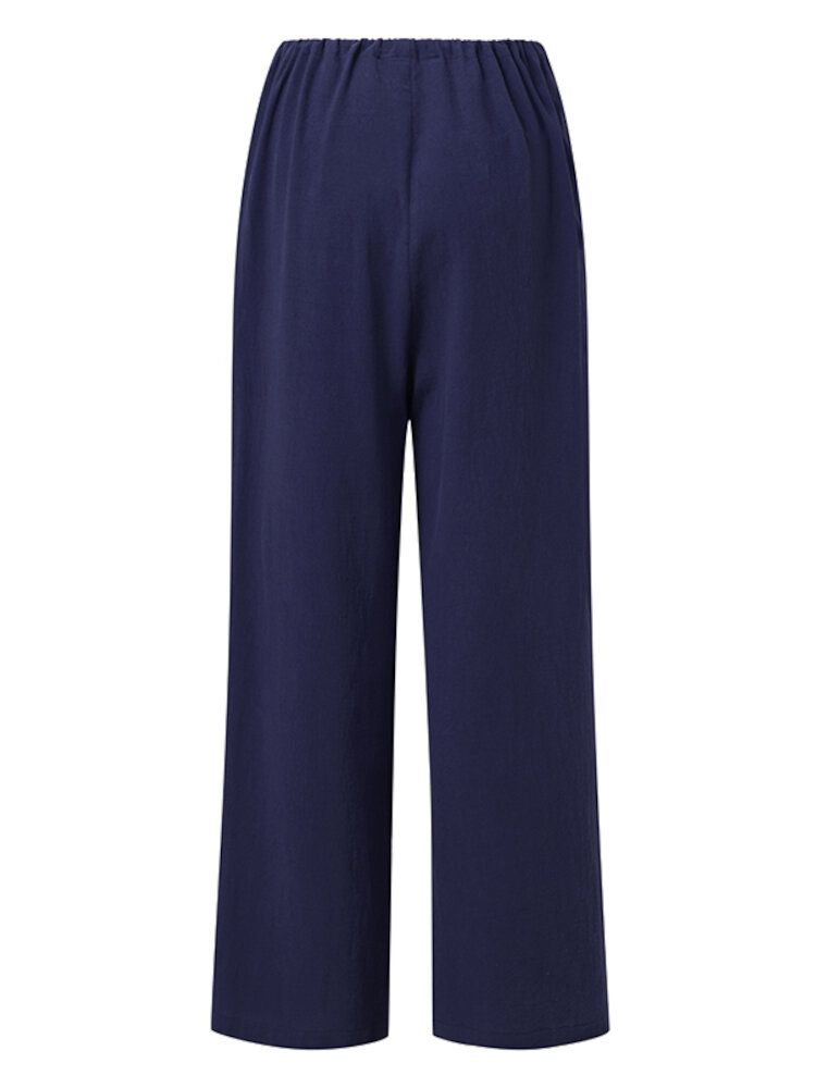 Pantalon Décontracté En Coton Avec Poche À Cordon Élastique De Couleur Unie Pour Femme