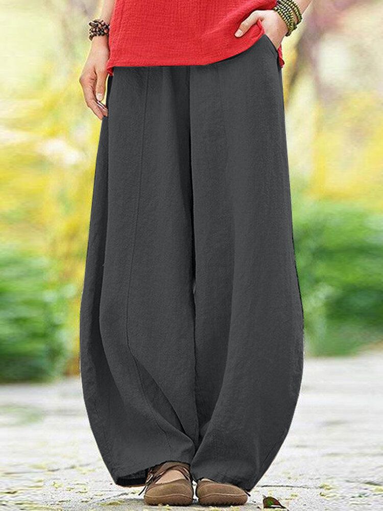 Pantalon Décontracté En Coton À Taille Élastique Avec Poche Solide