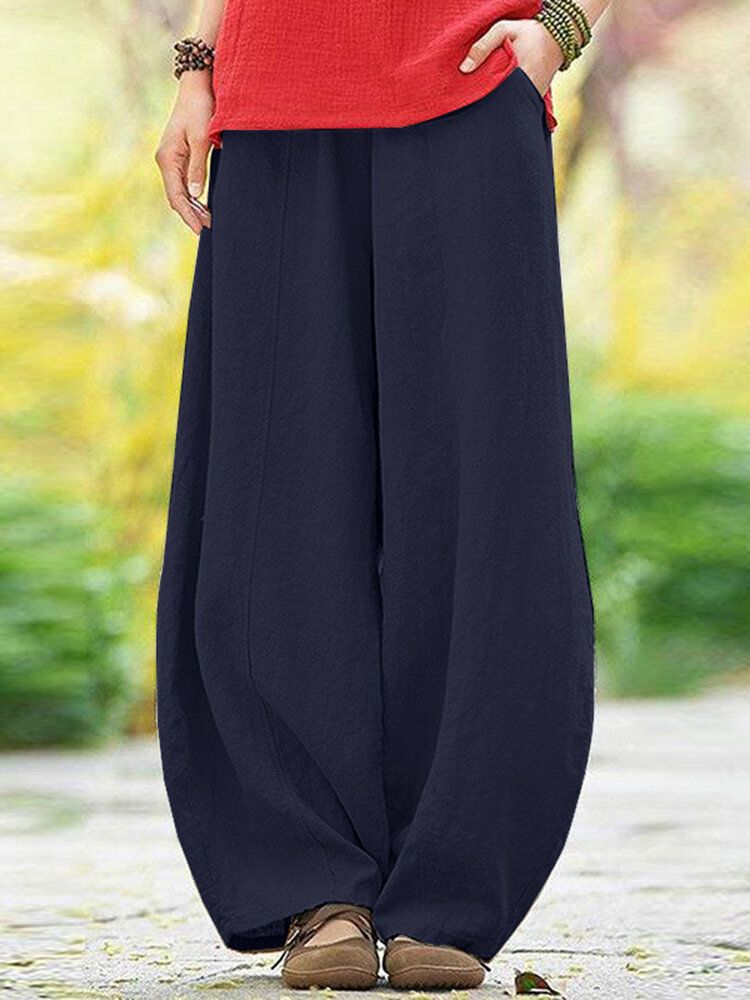 Pantalon Décontracté En Coton À Taille Élastique Avec Poche Solide