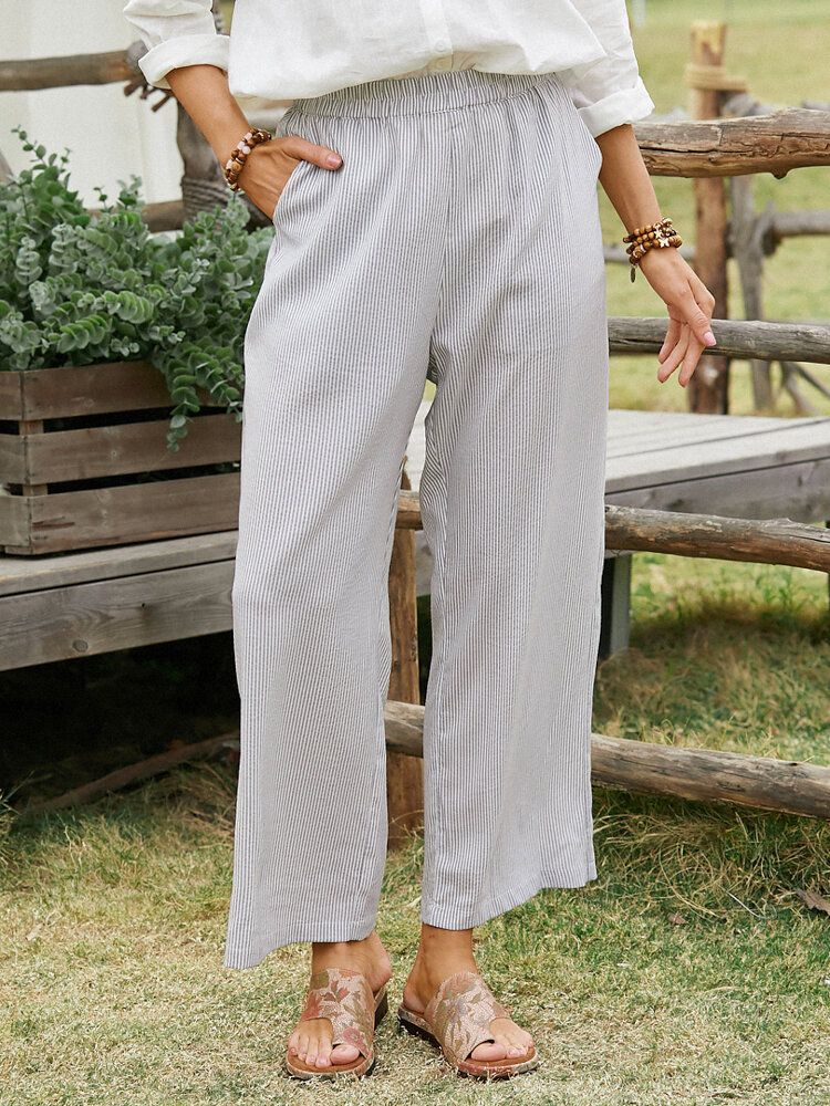 Pantalon Décontracté À Jambe Large Et À Taille Élastique Pour Femme