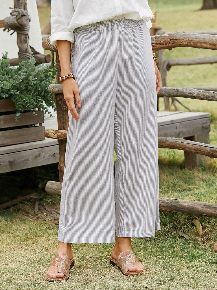 Pantalon Décontracté À Jambe Large Et À Taille Élastique Pour Femme