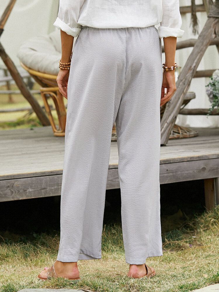 Pantalon Décontracté À Jambe Large Et À Taille Élastique Pour Femme