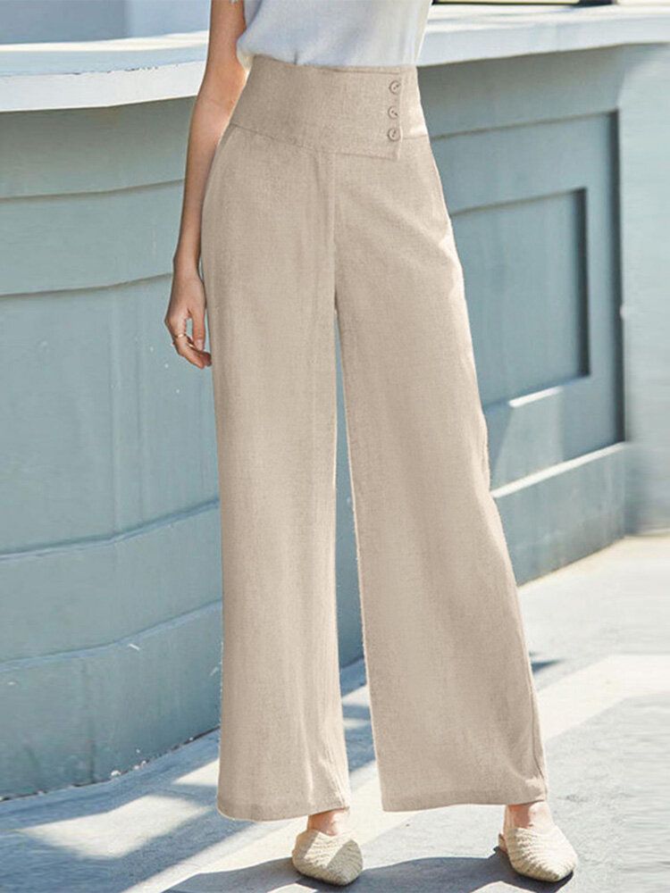 Pantalon Décontracté Taille Haute Avec Bouton À Poche Solide