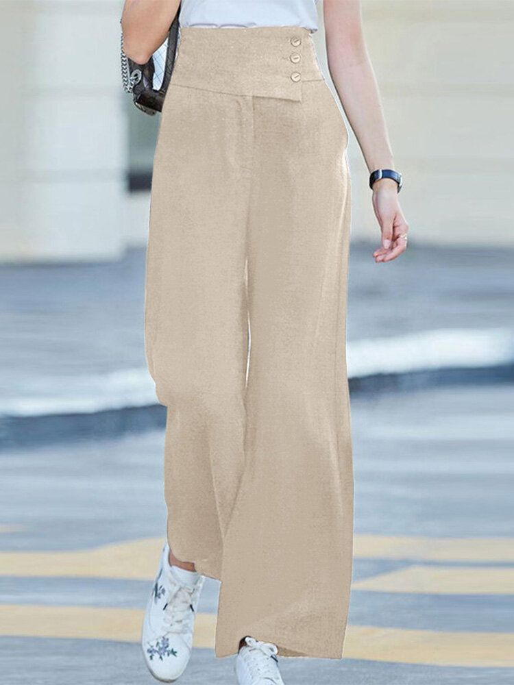 Pantalon Décontracté Taille Haute Avec Bouton À Poche Solide