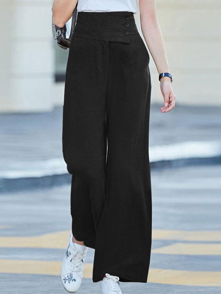 Pantalon Décontracté Taille Haute Avec Bouton À Poche Solide