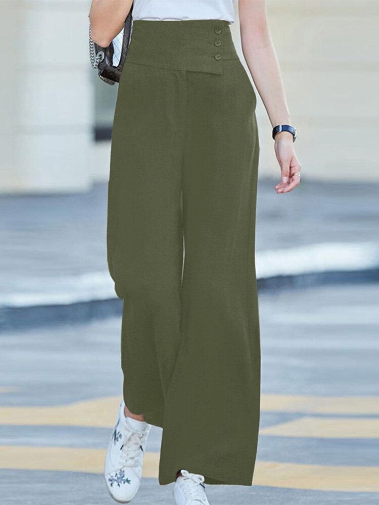 Pantalon Décontracté Taille Haute Avec Bouton À Poche Solide