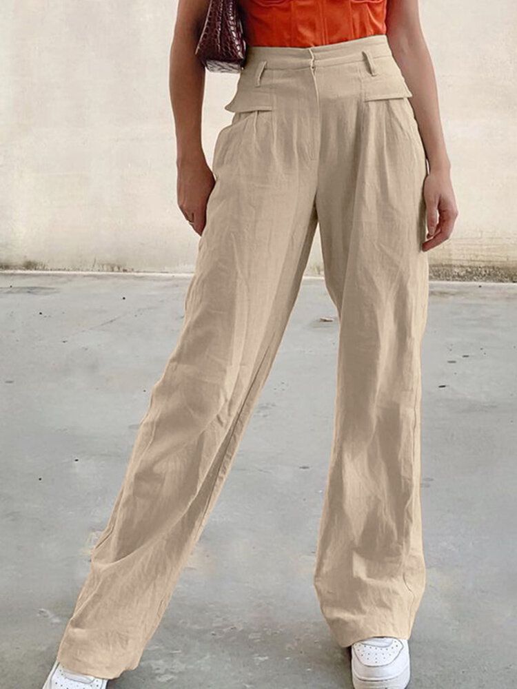 Pantalon Décontracté Taille Haute À Fermeture Éclair Pour Femme Avec Poche