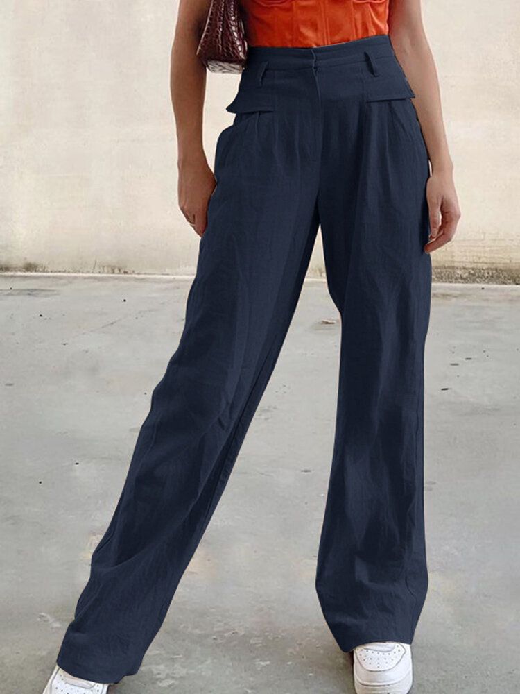 Pantalon Décontracté Taille Haute À Fermeture Éclair Pour Femme Avec Poche