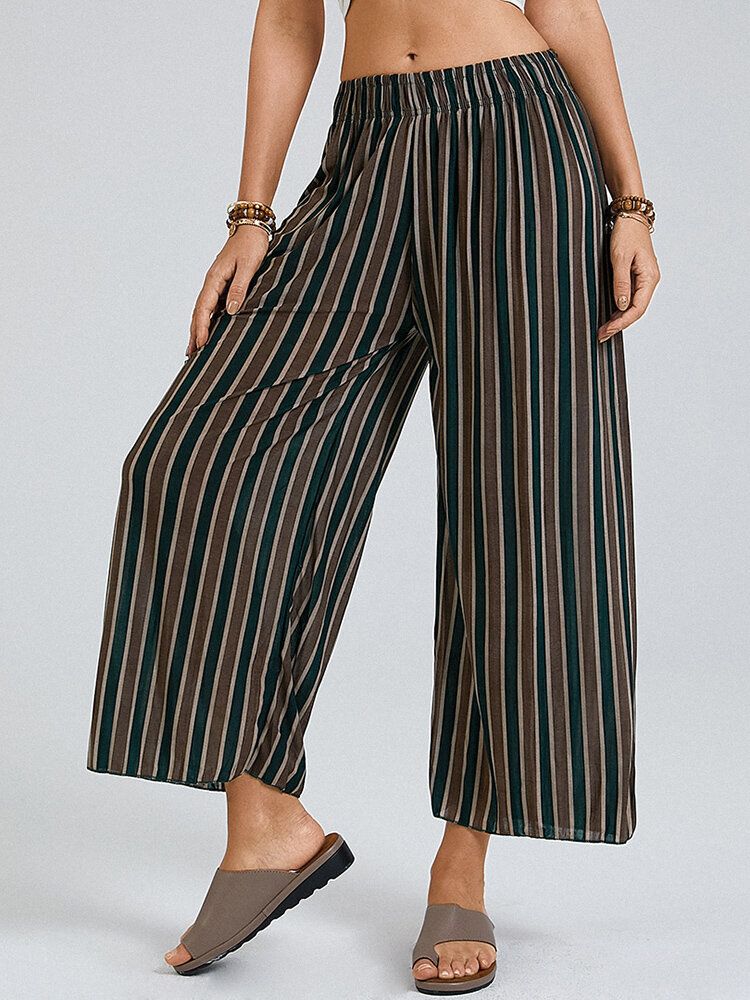 Pantalon De Détente À Jambe Large Et Taille Élastique À Rayures Pour Femmes