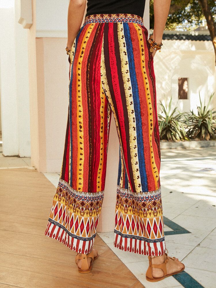 Pantalon À Jambes Larges Et À Rayures De Style Ethnique Coloré Pour Femmes