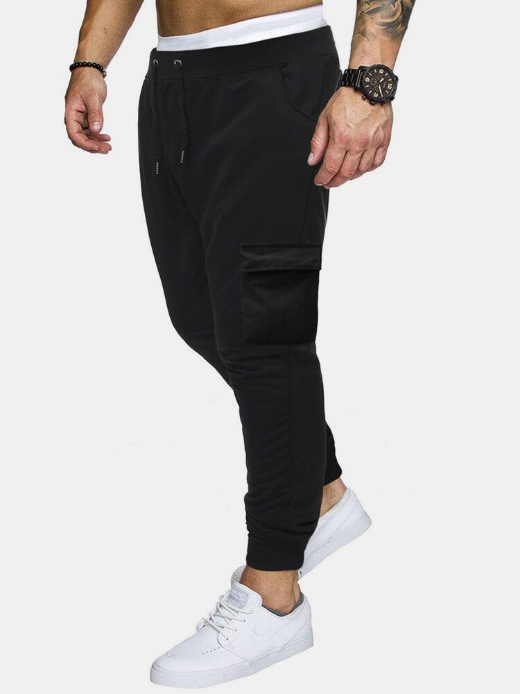 Pantalon De Jogging En Coton À Plusieurs Poches Avec Cordon De Serrage Pour Homme