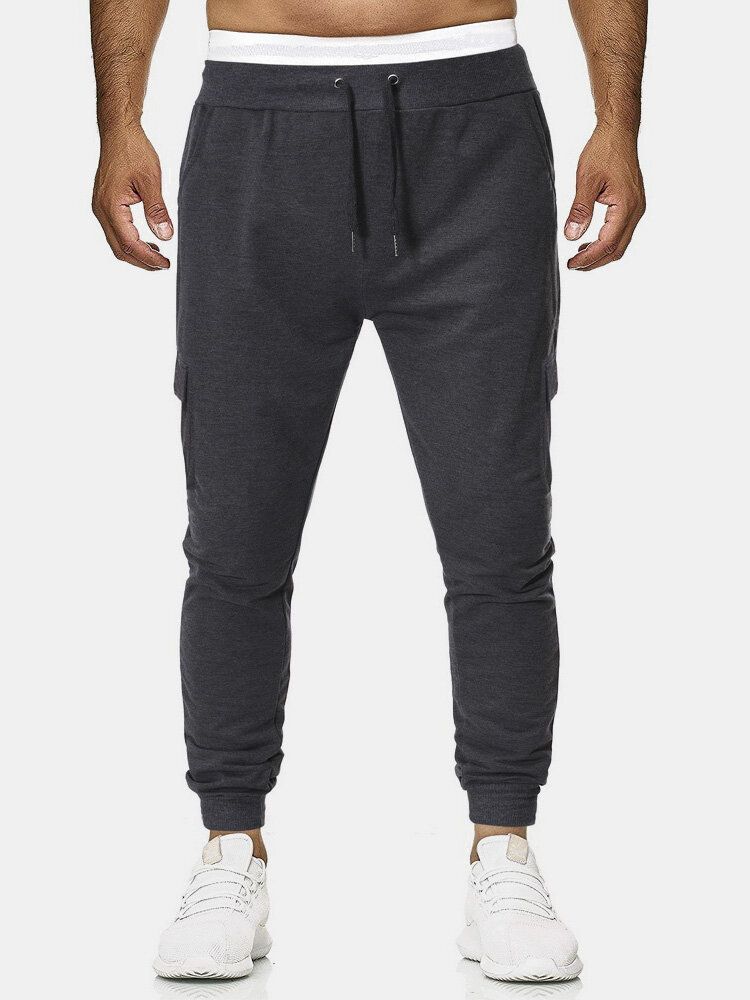 Pantalon De Jogging En Coton À Plusieurs Poches Avec Cordon De Serrage Pour Homme