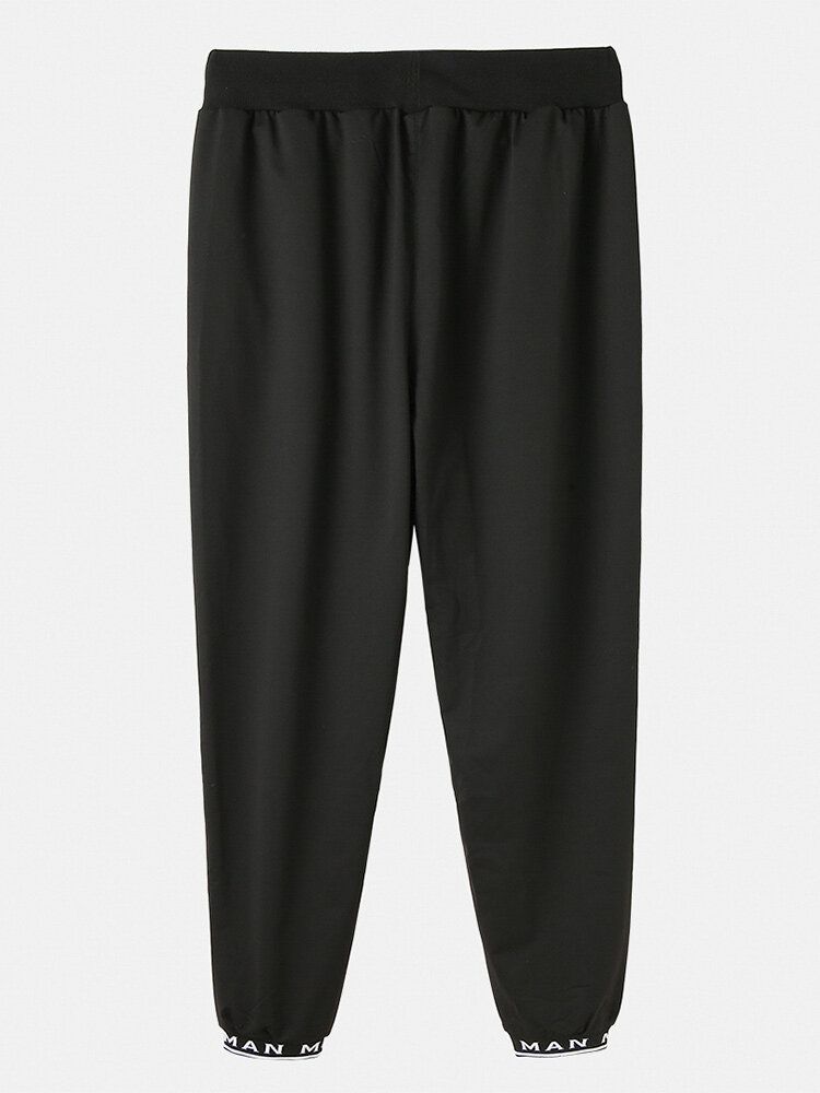 Pantalon De Jogging Noir Avec Cordon De Serrage Pour Homme En Coton Imprimé Lettre Avec Poche