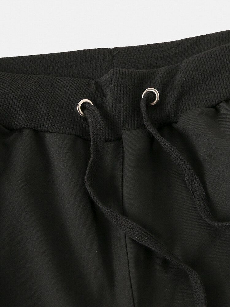 Pantalon De Jogging Noir Avec Cordon De Serrage Pour Homme En Coton Imprimé Lettre Avec Poche