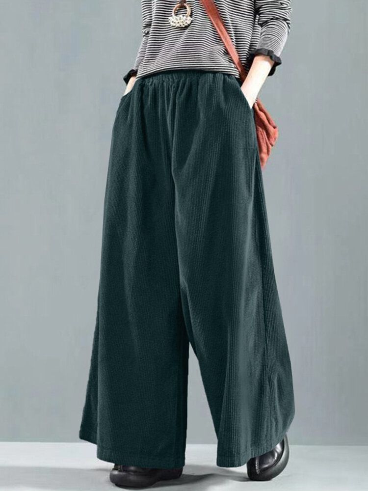 Pantalon Large Décontracté En Velours Côtelé Pour Femme Avec Poche Latérale