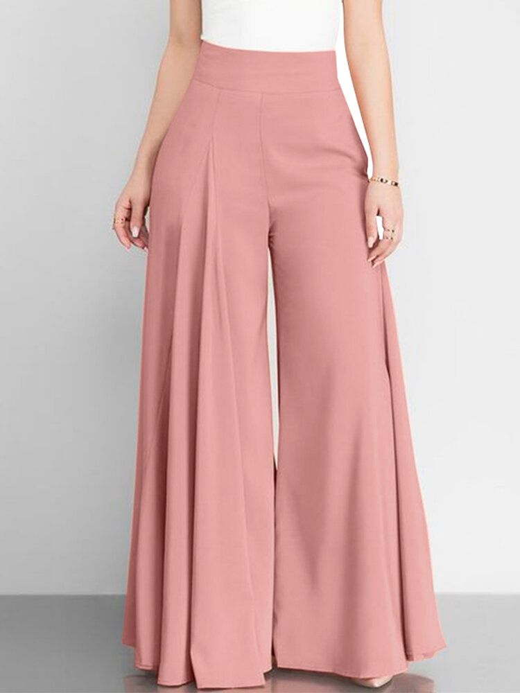 Pantalon Large À Jambe Large Avec Fermeture À Glissière Et Taille Haute Pour Femme Avec Poche