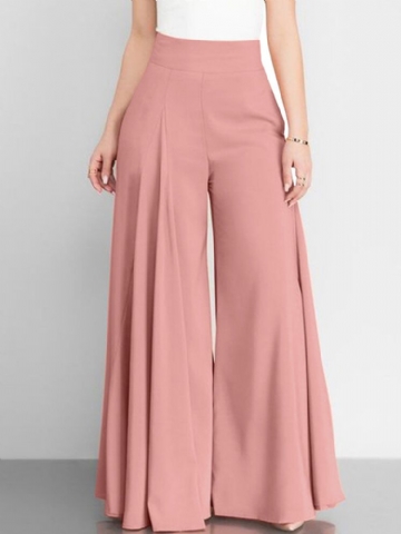 Pantalon Large À Jambe Large Avec Fermeture À Glissière Et Taille Haute Pour Femme Avec Poche