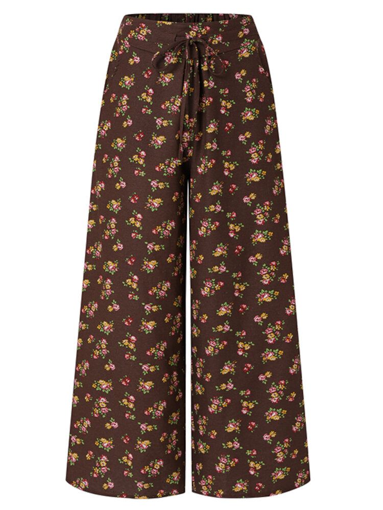 Pantalon Large Vintage À Taille Élastique Pour Femme Avec Imprimé Floral Et Poche