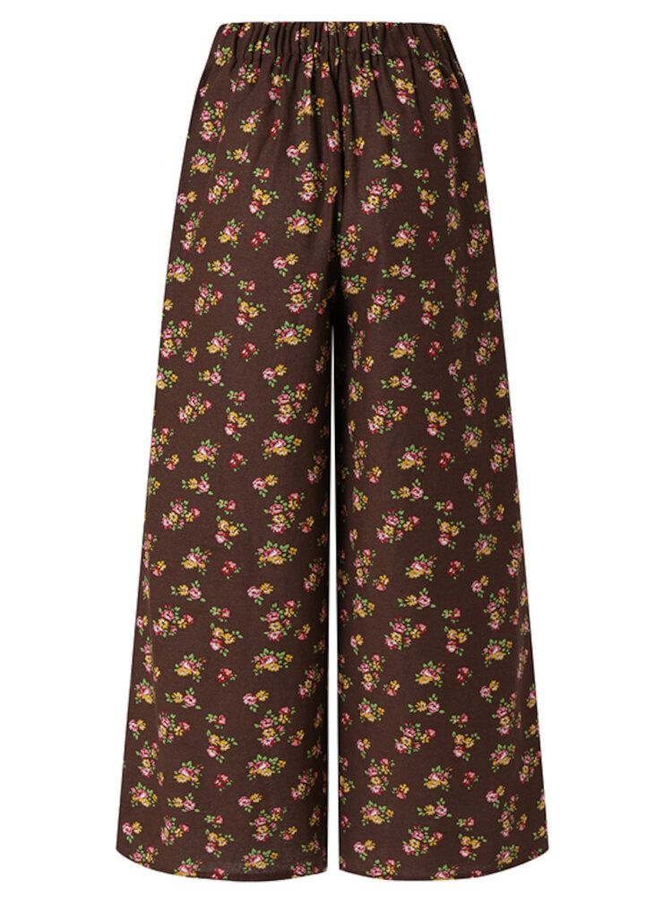 Pantalon Large Vintage À Taille Élastique Pour Femme Avec Imprimé Floral Et Poche