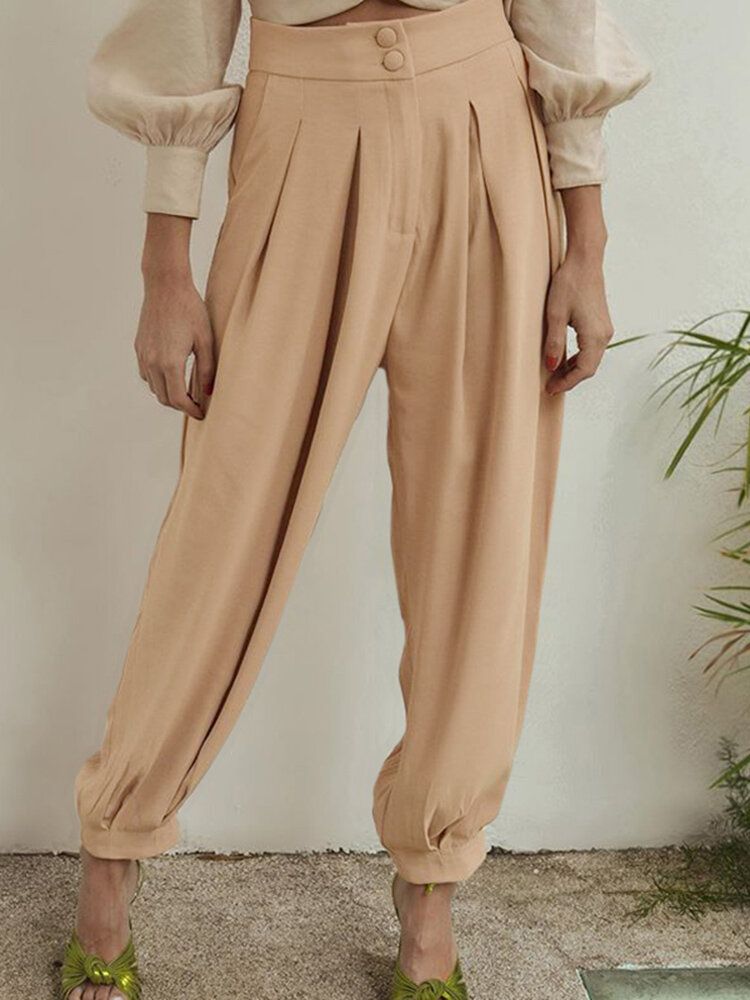 Pantalon Sarouel Décontracté Plissé À Taille Haute Pour Femme