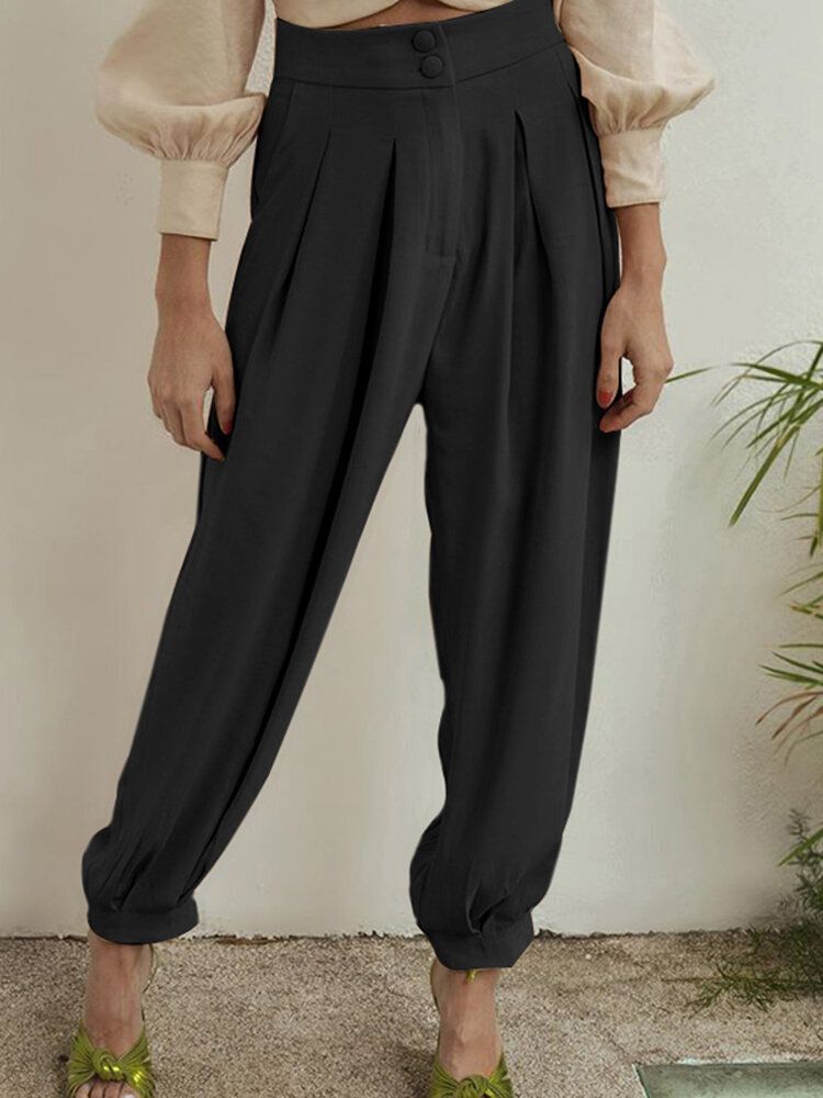 Pantalon Sarouel Décontracté Plissé À Taille Haute Pour Femme