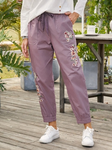 Pantalon Sarouel Décontracté À Taille Moyenne Avec Broderie Florale Pour Femme