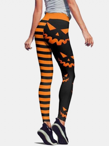 Pantalon De Sport De Levage De Hanche Taille Haute À Rayures Citrouille Pour Femmes D'halloween