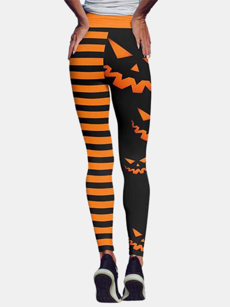 Pantalon De Sport De Levage De Hanche Taille Haute À Rayures Citrouille Pour Femmes D'halloween