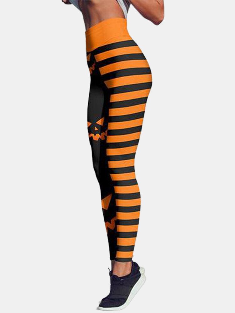 Pantalon De Sport De Levage De Hanche Taille Haute À Rayures Citrouille Pour Femmes D'halloween