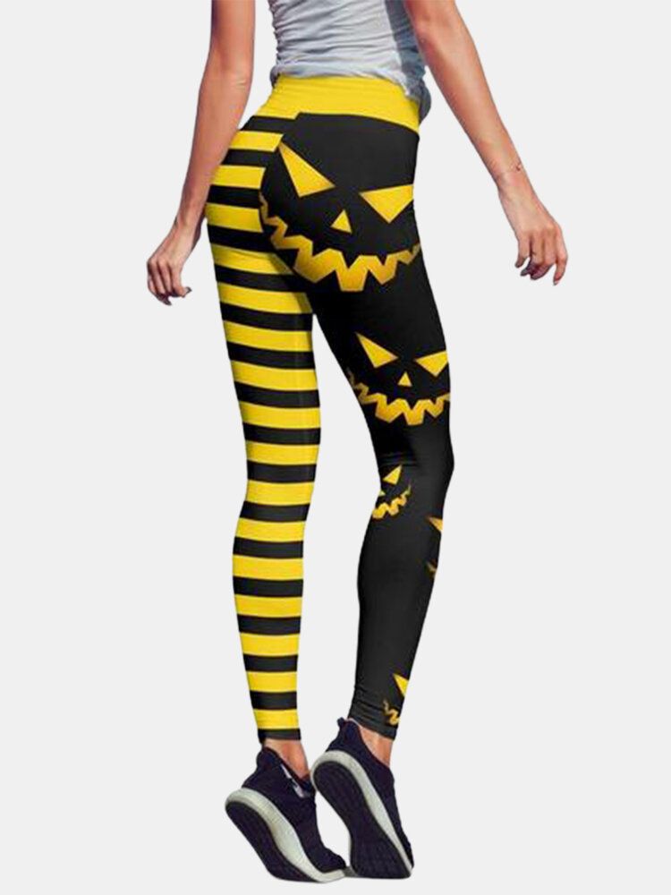 Pantalon De Sport De Levage De Hanche Taille Haute À Rayures Citrouille Pour Femmes D'halloween