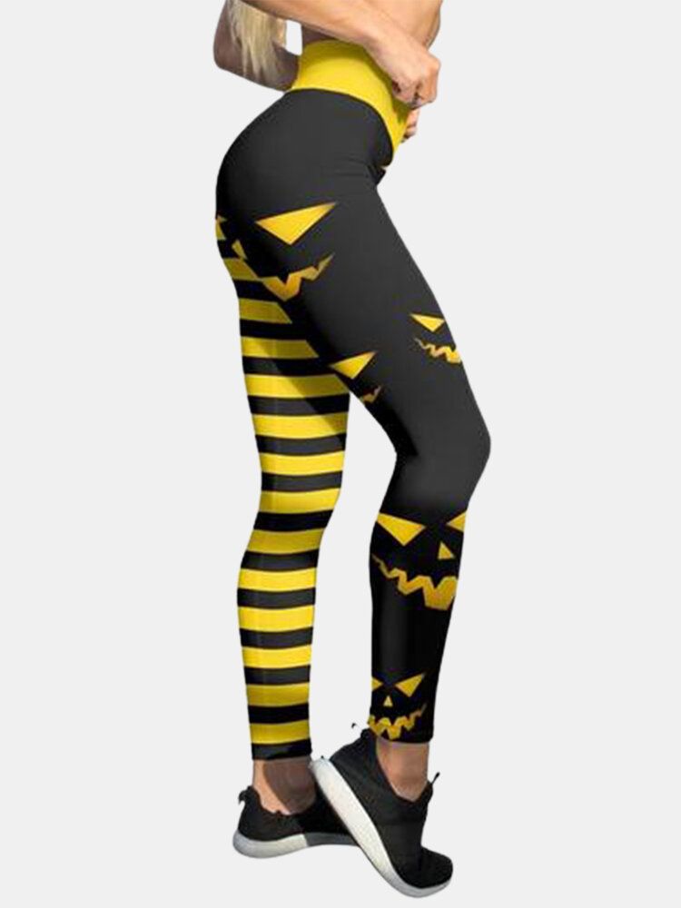 Pantalon De Sport De Levage De Hanche Taille Haute À Rayures Citrouille Pour Femmes D'halloween