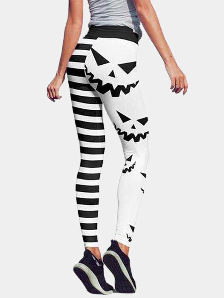 Pantalon De Sport De Levage De Hanche Taille Haute À Rayures Citrouille Pour Femmes D'halloween