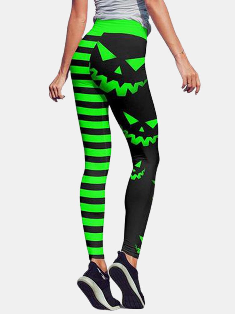 Pantalon De Sport De Levage De Hanche Taille Haute À Rayures Citrouille Pour Femmes D'halloween