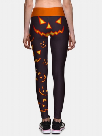 Pantalon De Sport Slim Taille Haute Imprimé Citrouille Côté Halloween Pour Femme