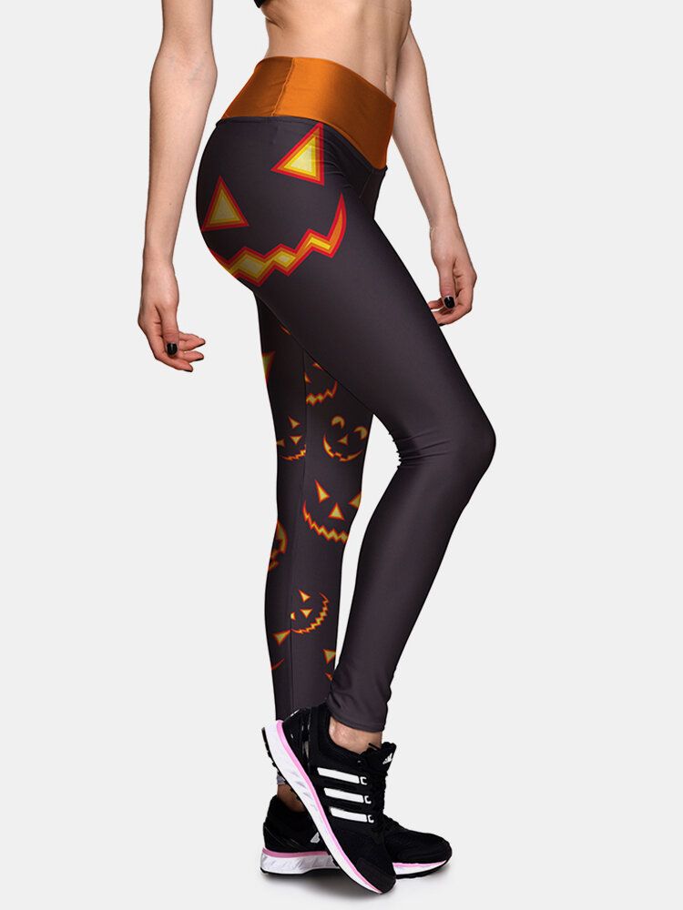 Pantalon De Sport Slim Taille Haute Imprimé Citrouille Côté Halloween Pour Femme