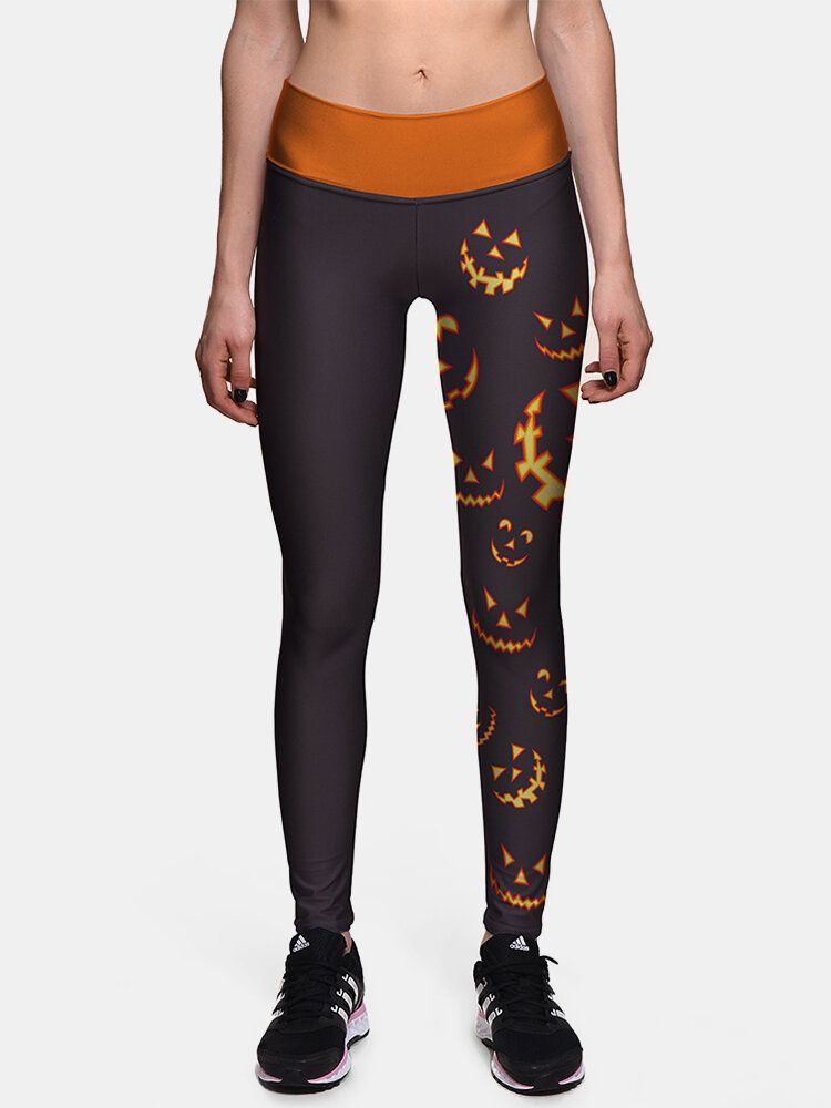 Pantalon De Sport Slim Taille Haute Imprimé Citrouille Côté Halloween Pour Femme