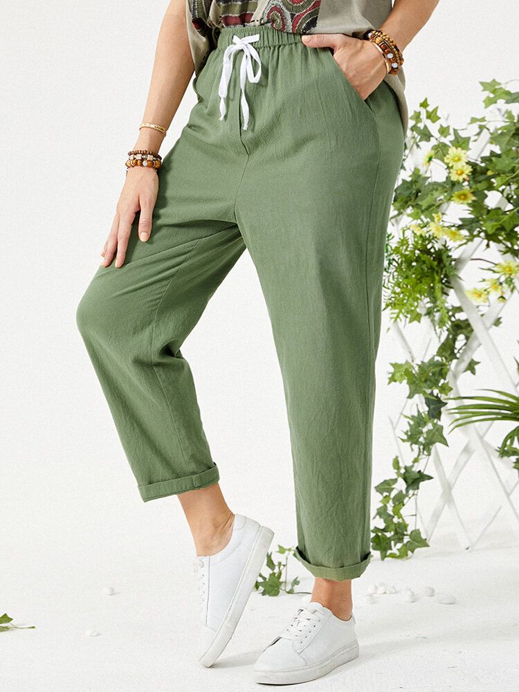 Pantalon Uni À Cordon De Serrage Avec Poche Pour Femme