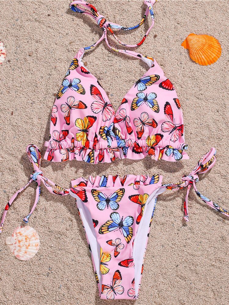 Papillon Imprimé Animal Licou Cravate Été Plage Maillots De Bain Femmes Bikini