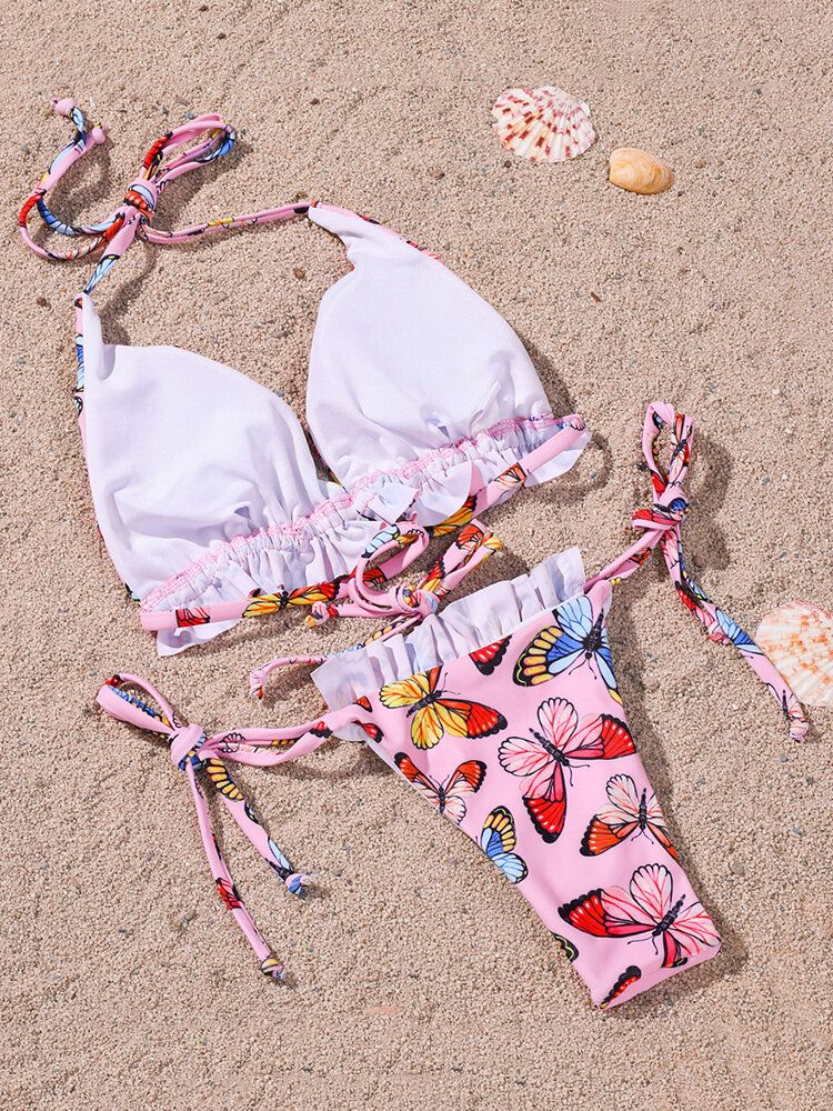 Papillon Imprimé Animal Licou Cravate Été Plage Maillots De Bain Femmes Bikini