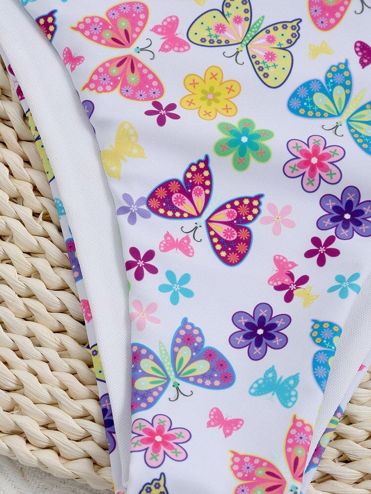 Papillon Imprimé Floral Sans Manches Bretelles Réglables Plage Maillots De Bain Bikini