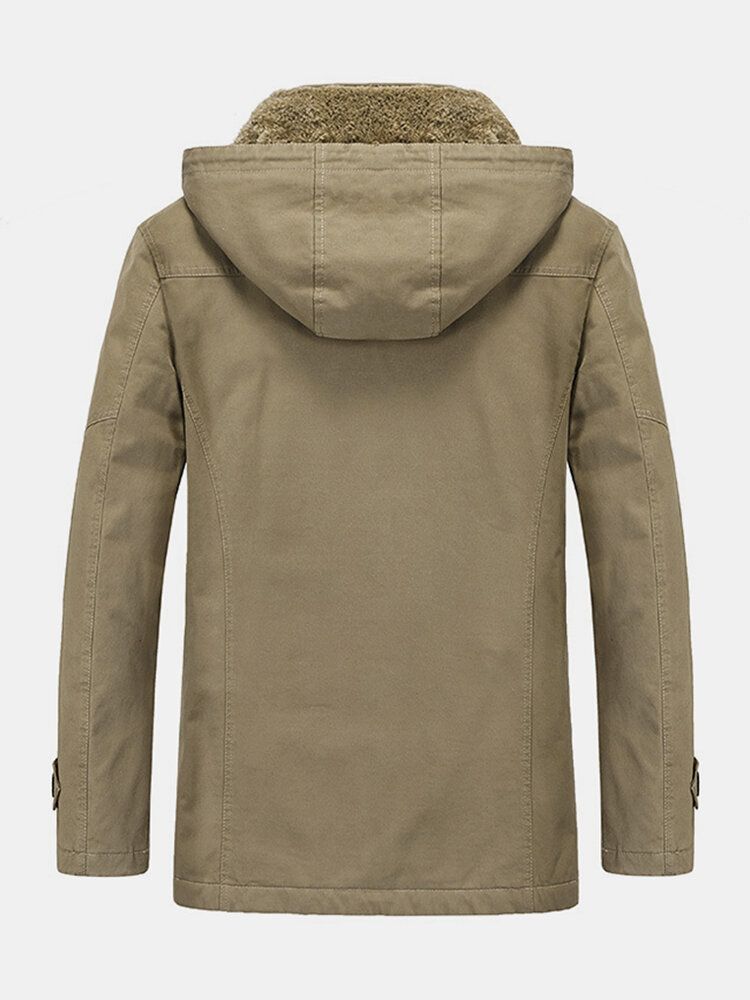 Parka Chaude Mi-longue Doublée Polaire Épaisse Pour Homme Avec Capuche Amovible