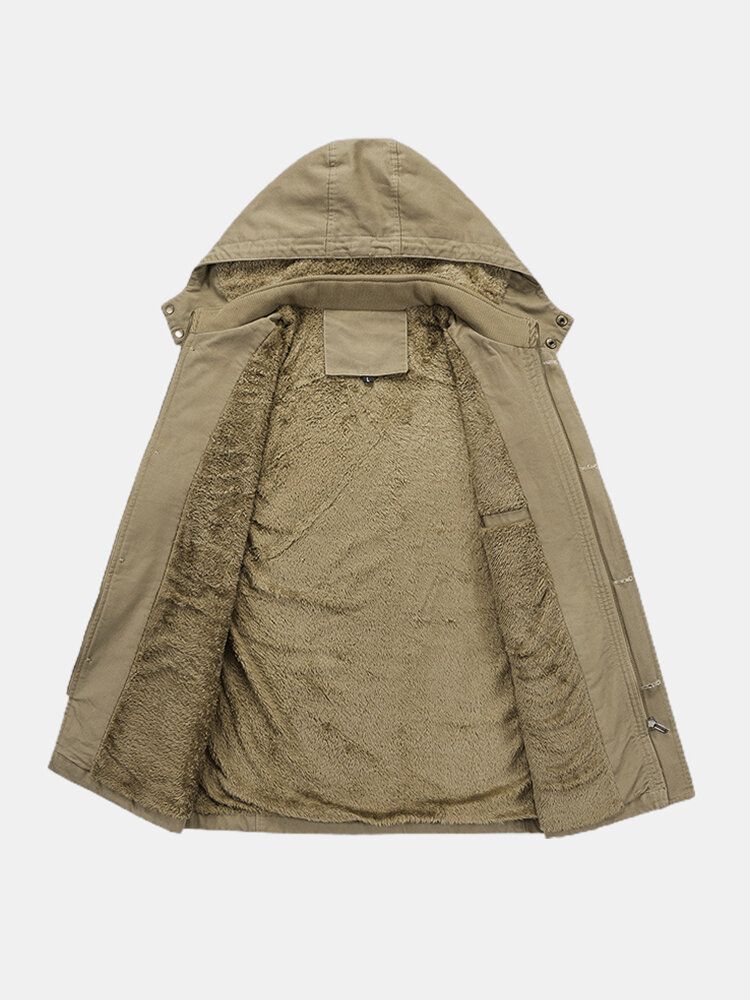 Parka Chaude Mi-longue Doublée Polaire Épaisse Pour Homme Avec Capuche Amovible