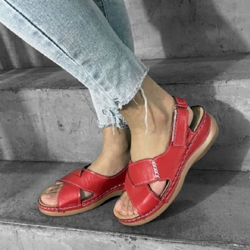 Plus Size Women Casual Comfy Hook Loop Summer Vacation Handmade Stitching Wedges Sandals