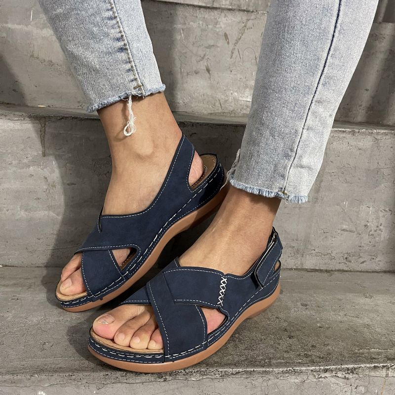 Plus Size Women Casual Comfy Hook Loop Summer Vacation Handmade Stitching Wedges Sandals