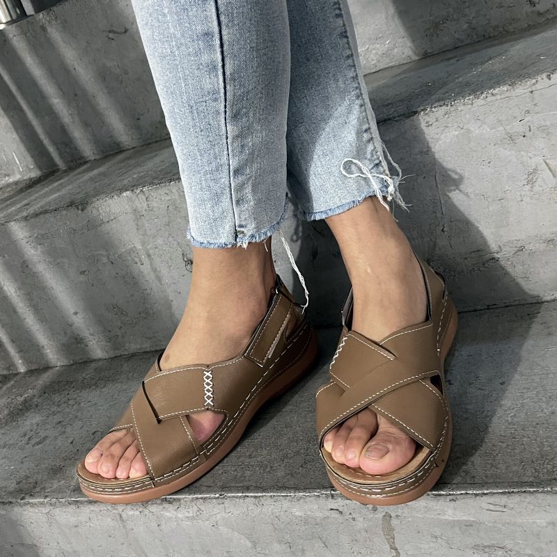 Plus Size Women Casual Comfy Hook Loop Summer Vacation Handmade Stitching Wedges Sandals