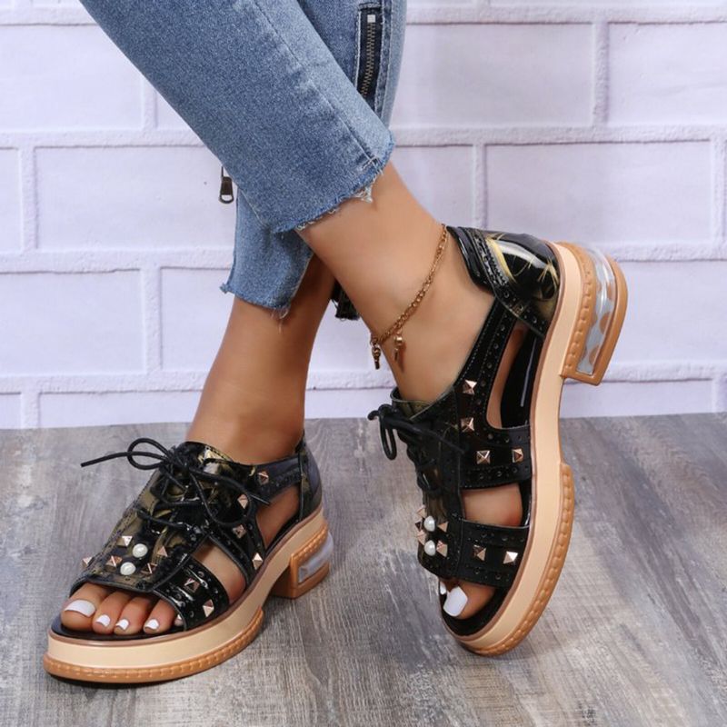 Plus Size Women Casual Fashion Rivet Decor Sandales À Lacets