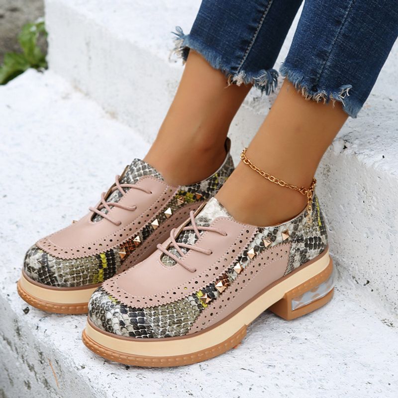 Plus Size Women Casual Fashion Snakeskin Colorblock Oxfords Chaussures