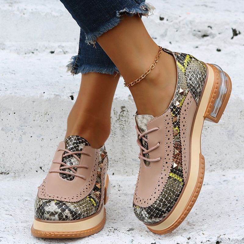 Plus Size Women Casual Fashion Snakeskin Colorblock Oxfords Chaussures